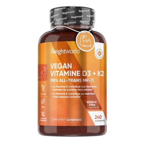 Vitamine D3 K2 MK-7 98% ALL-TRANS Vegan - 240 Micro Comprimés - 1 Comprimé / 2 Jours - Pour Os, Muscles & Système Immunitaire, Vitamine D3 4000 iu + Vitamine K2 MK7, Cholécalciférol + Ménaquinone
