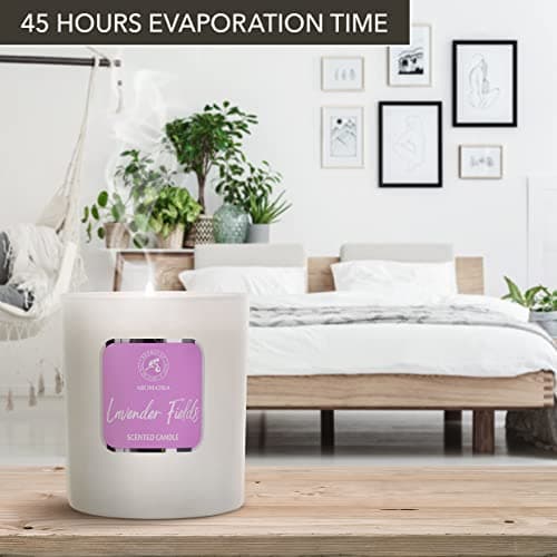 Bougie Parfumée Champs de Lavande - Bougie Huiles Essentielles - Bougie de Cire de Soja - Bougie Aromathérapie Luxe et Sensuelle - Temps de Combustion Jusqu'à 45 Heures - Bougie Parfumée