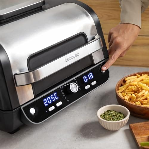 Cecotec Friteuse à air sans huile Cecofry FireDome 8000 Pro 1700 W Double Résistance, 4 Niveaux Grill, 12 Modes Prédéfinis, Température et Temps Réglables, Pack d'accessoires