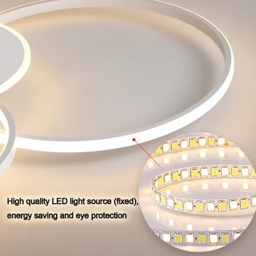WJYCYN Dimmable Grand salon lampe LED 6 anneau Blanc plafonnier Luminaires de chambre modernes avec télécommandes éclairage de plafond métal acrylique bureau salle à manger 6 Lumières L80cm 70W