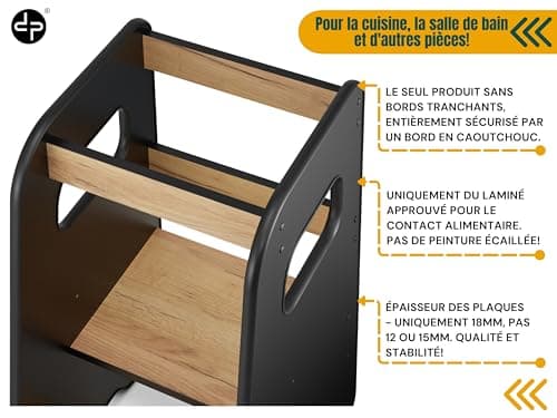 defiPad Tour d Observation Enfant Montessori - Tour d'apprentissage à partir de 1 an - Sûr et réglable en Hauteur- Élégant et Robuste - Fabriqué dans l'UE - Tour d'Observation Montessori - Noir Chêne