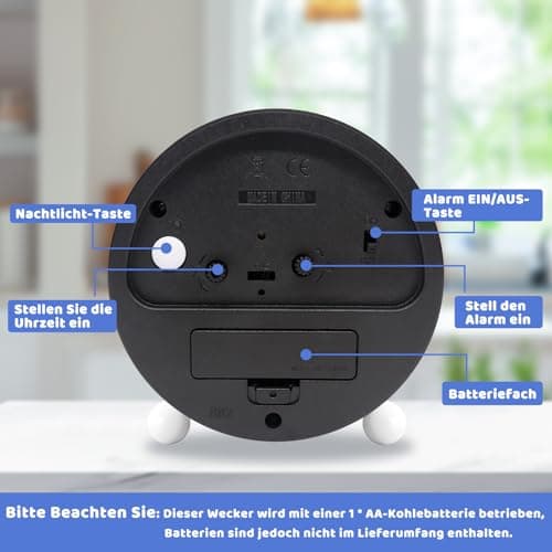 Idota Réveil analogique pour enfant - Sans tic-tac - Avec sonnerie douce - Réveil d'apprentissage - Avec veilleuse - Réveil pour fille et garçon - Pour la rentrée scolaire - Fonctionne avec piles