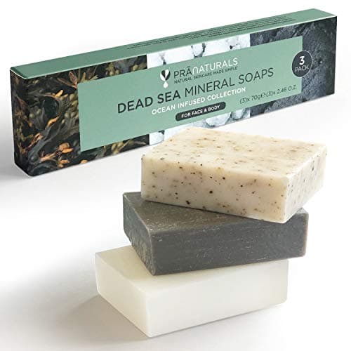 PraNaturals - Lot de 3 Savons de la Mer Morte, 70g, Naturellement Riche en Minéraux, Savon à la Boue, aux Algues et aux Minéraux
