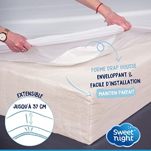 SWEET NIGHT Sweetnight - Protège Matelas 180x200 cm | Bouclette en Coton | Alèse Imperméable et Absorbante | Respirant et Silencieux | Compatible Grands Bonnets