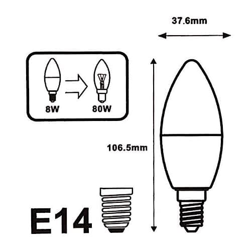 Silamp Ampoule LED E14 8W 220V C37 180° (Pack de 100) - Blanc Neutre 4000K - 5500K