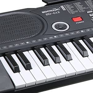 Hricane Clavier électronique 61 touches pour enfants, l'instrument de piano électronique portable pour débutant avec microphone, pupitre, autocollant (noir)