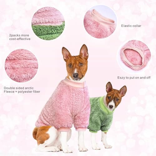Idepet 2pcs Chien Pull Animaux de Compagnie Pull,Chaud Chiot Sweatshirt Chien Manteau Pyjama vêtements pour Chats tricoté Chien Body Chihuahua Chiot Teckel York vêtements (Vert Poudre, M)