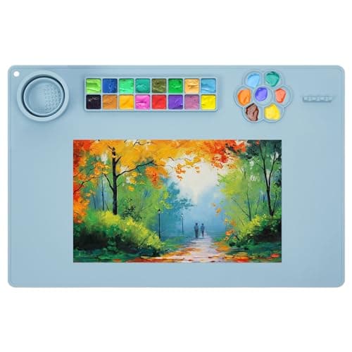 Tapis de peinture en silicone, Limous Tapis peinture avec porte-gobelet (60X40 CM/24 "x16"), palette peinture séparateur de 16 couleurs pour le bricolage et la création d'argile