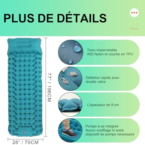 iParaAiluRy Matelas de Camping Autogonflant - Ultraléger de Matelas Gonflable avec Pompe à Pied, Portable Tapis de Matelas Pneumatique pour Plage, Voyage, la Randonnée