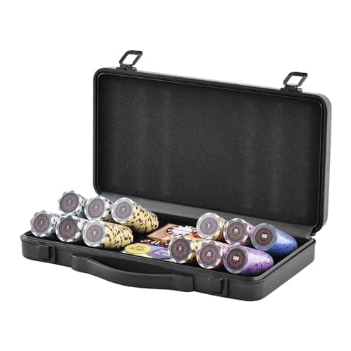 VEVOR Mallette de Poker 300 Jetons de Poker en Argile et ABS 14 g 40x3,3 mm avec 2 Jeux de Cartes Texas Hold'em 1 Bouton de Croupier et 2 Boutons Blind pour Blackjack Jeux de Hasard Casino à Domicile