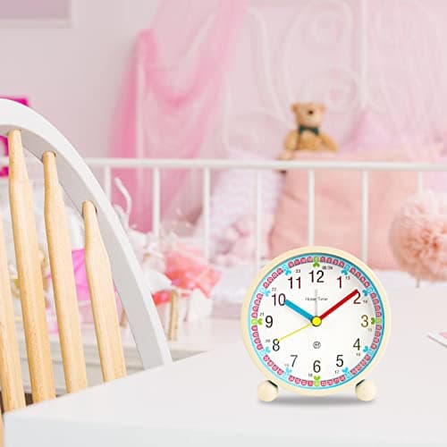 Ayybboo Réveil Enfant Garçon Fille, Réveil Matin Silencieux sans Tic-Tac, Original Analogique Alarme Lumineux Snooze Réveil Chevet (coeurblanc)