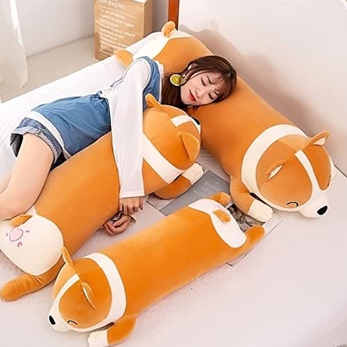 SNOWOLF Oreiller en Peluche Shiba Inu en Forme de Chien Mignon de Corgi Akita - Peluche Douce et Confortable - Cadeau pour Filles et garçons (58cm, Yellow)