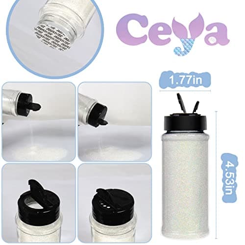 Ceya 100 g de poudre de paillettes ultra fines colorées blanches irisées 0,2 mm pour slime résine époxy pour nail art, festival, maquillage, scrapbooking, cartes de mariage, bijoux, peinture