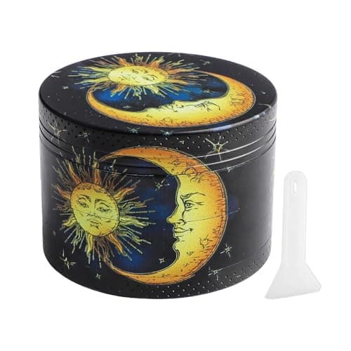Swavitie Pollen Grinder Crusher Moulin à herbes Vintage Soleil et Lune 4 pièces Moulin à herbes Moulin à épices Moulin à épices Moulin à épices Moulin à épices avec grattoir à pollen pour épices,