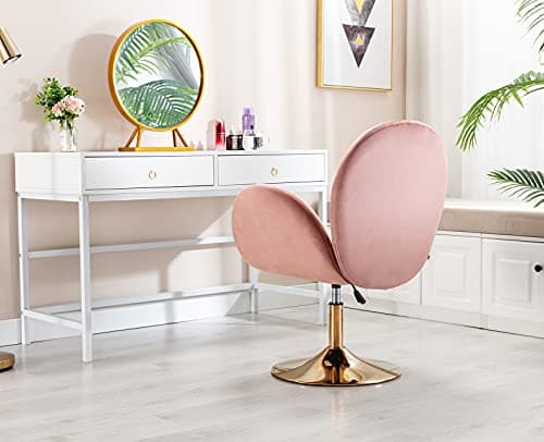 Wahson Chaise Pivotant Fauteuil Chambre Velour Assise Rembourrée avec Accoudoir pour Coiffeuse/Maquillage, Rose