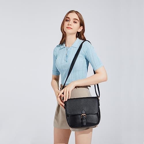 Miss Lulu Sac à Bandoulière Femmes Mode Noir Épaule Sacs Messenger Ajustable Designer Faux Cuir