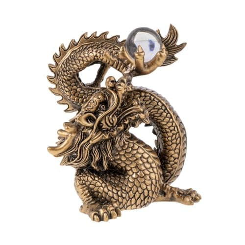 lachineuse - Figurine Grand Dragon Chinois - Statuette Dragon Feng Shui - 15 x 12 x 9,5 cm - Symbole de Protection & Bonheur - Décoration Asiatique Chinoise - pour Bureau, Maison - Coloris Doré