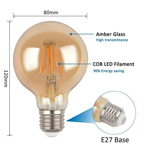 SCNNC Ampoule LED E27 Vintage Dimmable 4W G80 220-240V 400LM Blanc Chaud