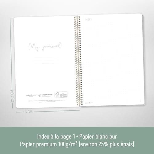 paper&you® Bullet Journal à pois, format A5, avec reliure à spirale, motif fleurs volantes, 160 pages, bloc-notes à pois avec spirale, bloc-notes à spirale, durable et respectueux du climat