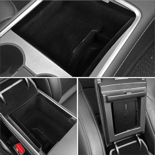 QWORK® 3 Pièces Plateau Organisateurs pour Console Centrale, floquée Boîte de Rangement de Console Centrale, Boîte de Rangement à Tiroir Caché, Compatible avec Tesla Model 3 Model Y