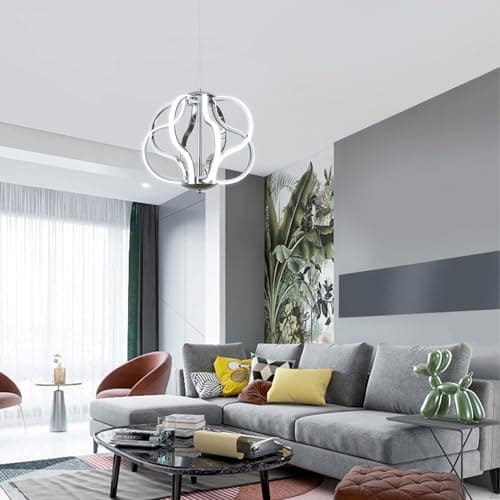 ZenithBeam Led Moderne Lustre Salon, Chrome Suspension Luminaire Avec TéLéCommande, Ligne De Lampe De DéCoration Artistique à Intensité Variable 40W 8 LumièRes Lustre Chambre Pour Salon, Cuisine