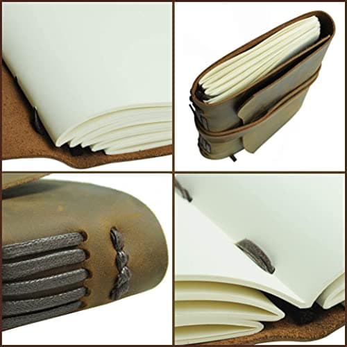 Coffret cadeau Journal en Cuir avec signet en Cuir Effet Vieilli + Stylo, Carnet de notes relié en cuir Carnet Journalier pour lui et pour elle Meilleur Coffret Cadeau De Luxe Carnet de voyage 18x13cm