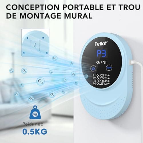 Générateur d'ozone, FELLAT 150mg/h Mini Purificateur d'Air à l'ozone avec 4 Modes, Générateur d'ozone portable pour chambre, salle de bain, animaux domestiques, formaldéhyde et odeur