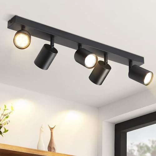 ZMH Lampe de plafond LED Spot de plafond noir : Spots de plafond GU10 5 ampoules, Spots de plafond orientables 330°, Spot de couloir moderne, Applique industrielle de salon, sans ampoule