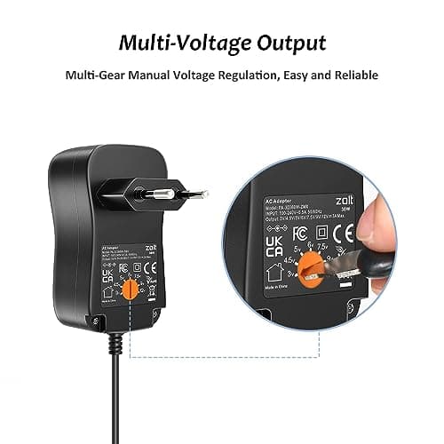Zolt 36W Adaptateur Secteur Universel AC à DC 3V 4.5V 5V 6V 7.5V 9V 12V 3A Transformateur d'alimentation à Découpage avec 10 Connecteurs DC pour électroniques, 3000mA Max.