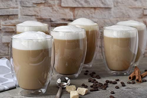 Creano Verre Thermique XXL à Double paroi 400 ML, Verre à café/Verre à thé/Latte Macchiato Extra Large résistant à la Chaleur en Verre borosilicaté, Lot de 6
