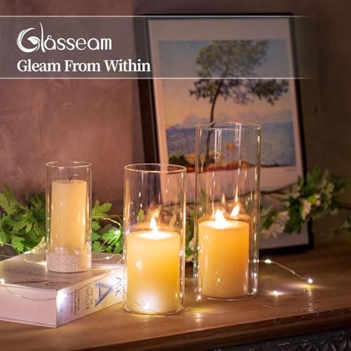 Glasseam Porte-Bougie Hurricane Cylindre en Verre : Vase À Fleurs Transparent pour Bougies Chauffe-Plat Pilier Votif Bougies Flottantes pour Décorations De Table À Manger (M+L+XL x 10)