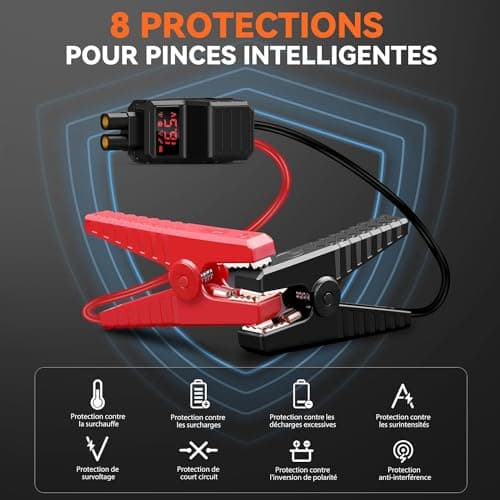 ACEZUK Booster Batterie Voiture 5000A, Démarreur de Batterie de Voiture Portable(Jusqu'à 8.0L Diesel ou 10.0L Gaz), 12V Jump Starter, Pinces Intelligentes avec Écran, Lumière LED, Port de QC3.0