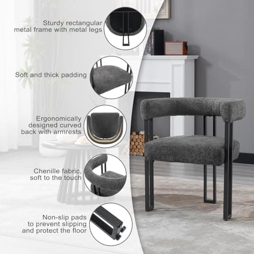 WOLTU Lot de 4 Chaises de Salle à Manger, Chaise Cuisine en Chenille, Chaise Salon avec Pieds en Métal, Fauteuil Chambre, Siège Rembourré, Chaise Moderne, Gris Foncé, EZS25dgr-4