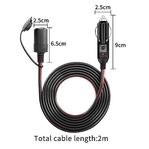 YACSEJAO Rallonge allume-cigare 12 V 2 m 16 AWG mâle vers femelle avec fusible 15 A pour pompe à pneu, compresseur d'air, nettoyeur, pompe de compresseur d'air