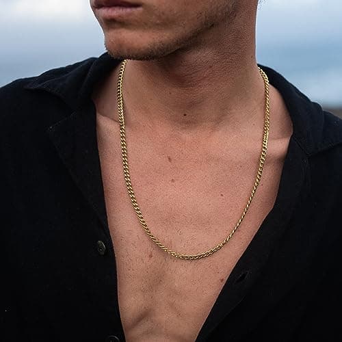 Made by Nami Collier pour Homme en Acier Inoxydable - Chaîne à Maillons en d'Or Massif de 60 cm - Chaîne pour Homme Artisanale - Cadeau pour Lui - Bijoux pour Homme (Or 4mm)