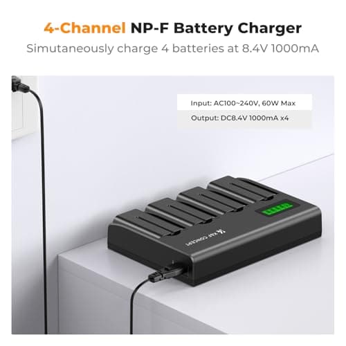 K&F Concept 4-Slots NP-F Batterie Chargeur avec Écran LCD, Euro Plug, Compatible avec Sony NP-F550 F570 F750 F770 F930 F950 F960 F970 Camcorder Li-ION Batterie
