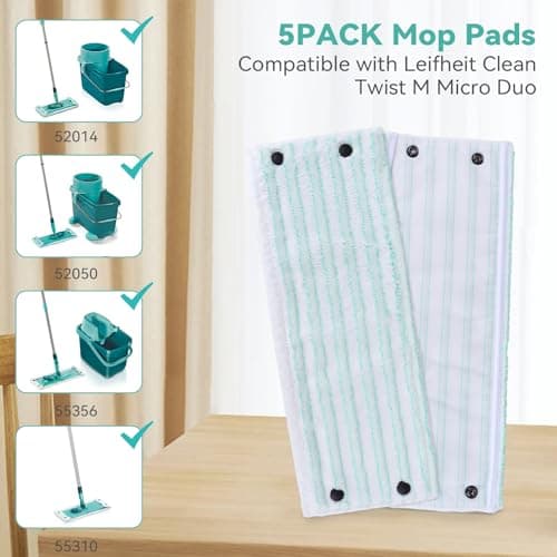 Sgizoku Recharge de tête de mop pour Leifheit Clean Twist/Combi M Micro Duo -Chiffon à Franges 42 x 15cm,moppe Compatible leifheit serpillière,serpillères de Rechange en Microfibre pour Tous Les sols