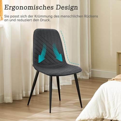 LEWE Chaises de Salle à Manger Lot de 4, Chaise de Cuisine avec Dossier, Toile de Lin Chaise Rembourrée avec Pied Métallique, pour Salle à Manger, Salon, Cuisine et Chambre à Coucher