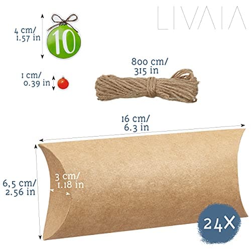LIVAIA Calendrier de l'Avent à remplir soi-même: Calendrier de l'Avent à faire soi-même avec 24 boites berlingot en carton et autocollants de Noël - Calendrier de l'Avent pour le bricolage par LIVAIA