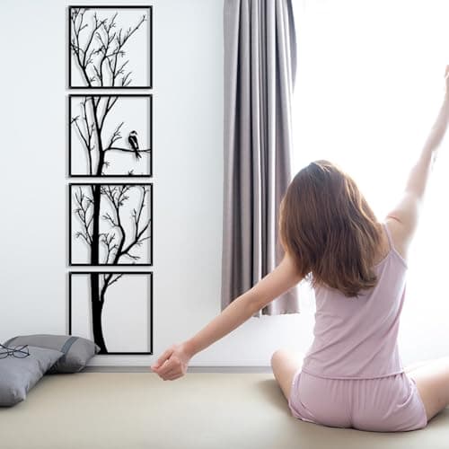 Pduoduo Lot de 4 décorations murales en forme d'arbre en métal pour maison, jardin, salon