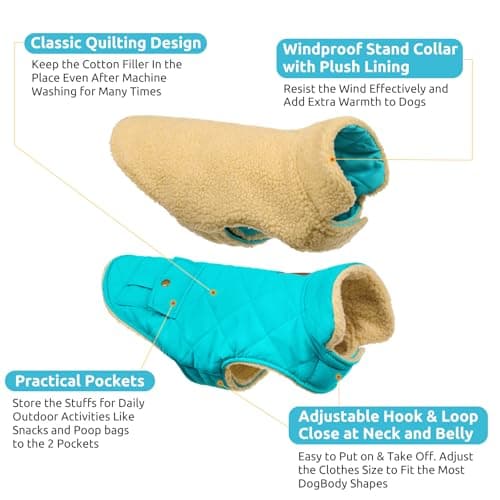CITÉTOILE Manteau de Chien Coupe - Vent, Manteau Chien Fourré Polaire Epaiss, Manteau Veste d’Hiver Chien Chaud, Vêtement pour Chiens avec Trou de Corde de Traction, Bleu Clair, XS