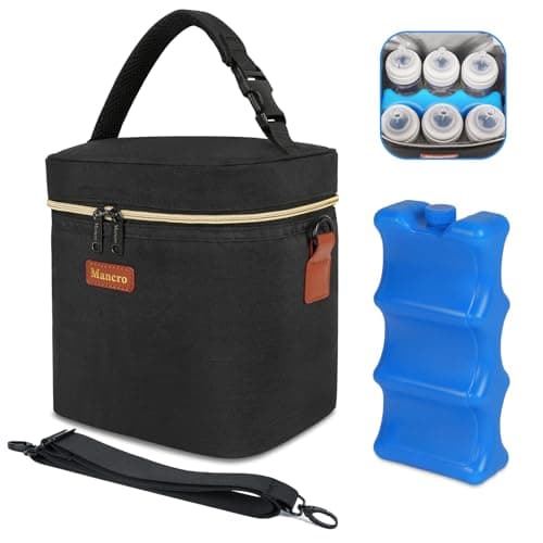 Mancro Sac Isotherme Bebe, Glacière Lait Maternel avec Poche Glacée, Sac Isotherme Biberon pour 6 Biberons, Bandoulière pour Boîte à Lunch pour Maman, Infirmière, Garderie, Noir