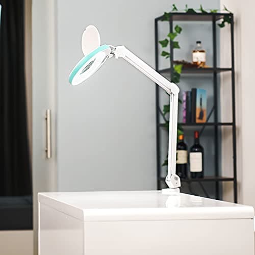 Lumeno LED Lampe loupe 7218GN avec lentille en verre de 127 mm, lampe de travail, convient pour cosmétique, les bricoleurs, aide à la lecture lampe grossissante, 8 dioptries Vert
