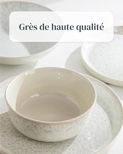 Service de Vaisselle en Grès Ibiza 24 pièces: Service de Table pour 6 Personnes, Adapté au Lave-Vaisselle et au Micro-Ondes, Pure Living beige clair, Assiettes Service de Table, Vaisselle