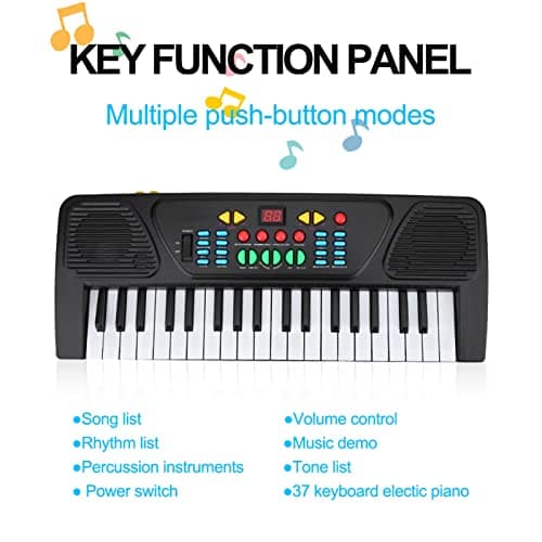 Clavier électronique à 37 touches, piano électronique multifonction avec microphone, piano pour enfants, clavier piano pour débutants, garçons filles, noir