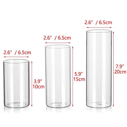 Hewory Vases Cylindriques en Verre Lot de 6, Grand Vase en Verre Transparent pour Fleurs, Support de Bougie pour Bougie Pilier Flottante, Vase à Fleurs pour Centre de Table pour Mariage, 10/15/20cm