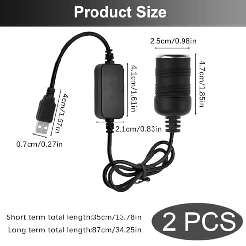 2PCS 5 V USB A Mâle Vers 12 V Adaptateur de Prise Allume Cigare de Voiture, 12 et 27 Pouces Deux Longueurs USB Prises Allume Cigare, pour Enregistreur Conduite Chien Électronique Chargeur de Voiture
