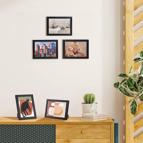 EXYGLO Cadre Photo 10x15 cm Noir Lot de 7, Cadres Photo Mural et à Poser pour Chambre, Bureau, Salon et Gallerie