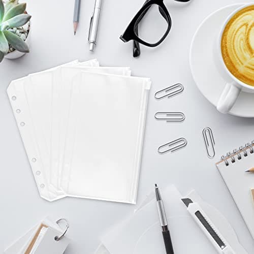Relota 20 Pièces Pochettes Classeur, 6 Trous Pochette Plastique A6, Transparente Imperméable Dossiers à Glissière, Enveloppe Budget, Sacs Zippés à Feuilles Mobiles pour Documents, Cahiers, Cartes