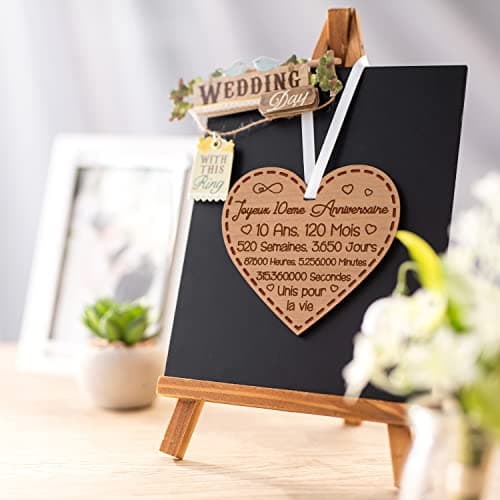 Cadeau Anniversaire De Mariage 10 Ans - Idée Cadeau Souvenir Anniversaire De Mariage Pour Femme En Bois - Cadeau Cœur Gravé Souvenir 10 Ans De Mariage Homme Et Femme